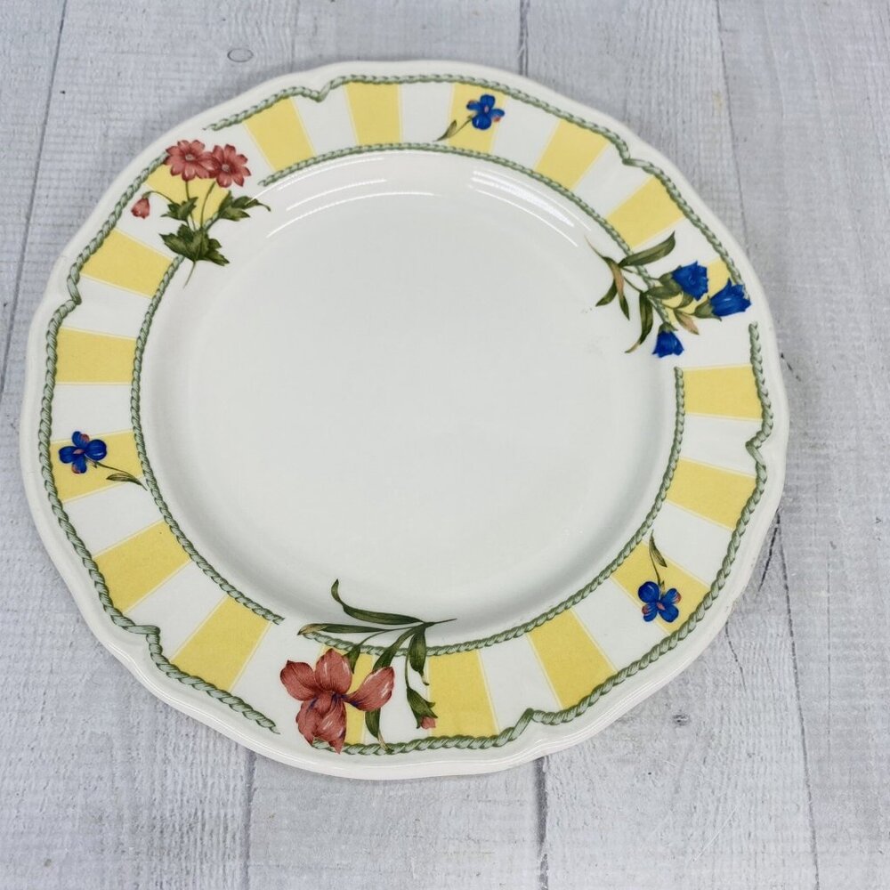 Noritake Homecraft SUMMER ESTATE Yellow Stripe Floral 8.5" Salad Plate Set of 3 - Picture 2 of 15